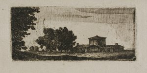Bäume und Gebäude mit niedrigem Turm