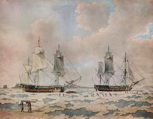 Die Schiffe der Expedition von Lord Mulgrave, eingebettet im Eis der Polarregionen