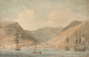 Ansicht von Jamestown, St. Helena, vom Meer mit Schiffen von John Cleveley the Younger