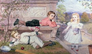 Die Farrer-Kinder, Gaspard, Henry und Cecilia in den Gärten eines Landhauses in Berkshire von John Collingham Moore