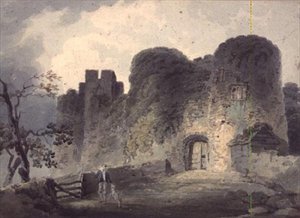 Eingang von Carisbrooke Castle, mit einem Jungen und einem Lamm nahe einem Tor von John Collins