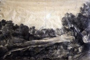 Ein Tal, ca. 1805 (Schwarze Kreide auf braunem Papier) von John Constable