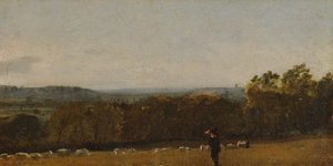 Ein Hirte in einer Landschaft, der über das Dedham-Tal nach Langham blickt, ca. 1811 von John Constable