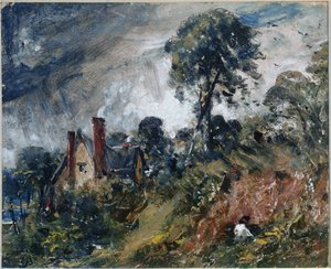Ein Häuschen unter Bäumen, mit einer Sandbank (Öl auf Leinwand) von John Constable