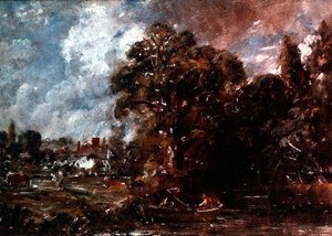 Eine Flusslandschaft mit einem Bauernhaus am Ufer, ca. 1830-36 von John Constable