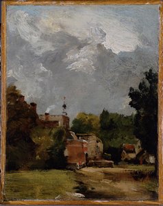 East Bergholt Kirche von der Church Street (Öl auf Papier auf Tafel) von John Constable