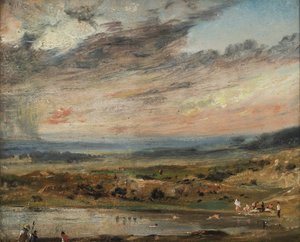 Hampstead Heath, mit Teich und Badenden