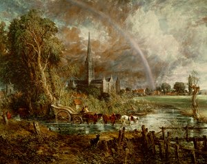 Kathedrale von Salisbury von den Wiesen aus, 1831