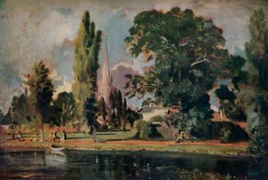 Kathedrale von Salisbury und Leadenhall vom Fluss Avon, 1820