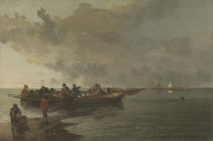 Ein Lastkahn mit einem verwundeten Soldaten von John Crome