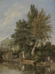 Eine Flusslandschaft mit badenden Jungen, um 1817