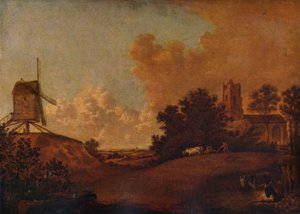 Alte Orford-Kirche und Mühle, Suffolk, um 1782 von John Crome