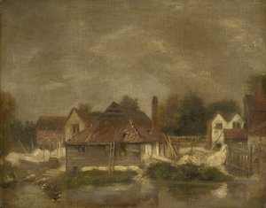 Schuppen und alte Häuser an der Yare, um 1803