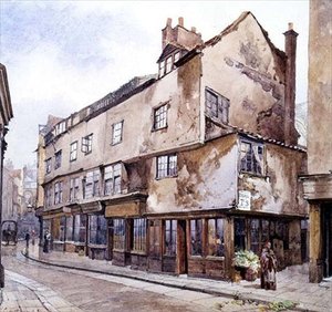 Cloth Fair, Smithfield, mit Blumenverkäufer, Februar 1884 von John Crowther