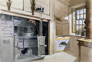 Küchenherd und holländischer Ofen, Austin Friars Street Nr. 21, City of London von John Crowther
