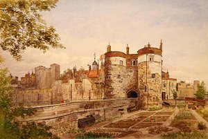 Ansicht des Tower of London, zeigt Byward Tower, Beauchamp Tower, Devereux Tower und St. Thomas Tower von John Crowther