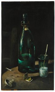 Stillleben mit Flasche und Glas von John Decker