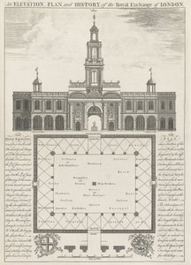 Erhebung, Plan und Geschichte der Royal Exchange of London von John Donowell