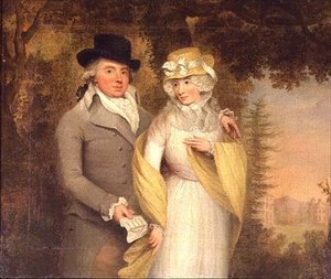 Porträt eines Gentlemans und seiner Frau in einem Park von John Downman