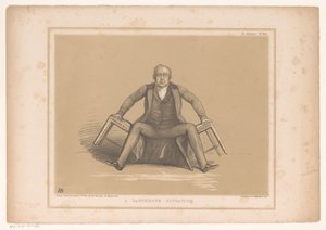 Karikatur mit Robert Peel, der zwischen zwei Stühlen fällt von John Doyle
