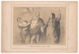 Karikatur mit Premierminister Peel zwischen Tragödie und Komödie von John Doyle
