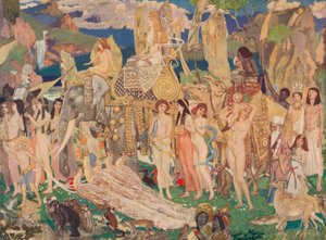 Elfenbein, Affen und Pfauen Die Königin von Saba, um 1909 von John Duncan