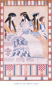 Damen des minoischen Hofes, Illustration aus Myths of Crete and Pre-Hellenic Europe, veröffentlicht von der Gresham Publishing Company Limited 1920er Jahre von John Duncan