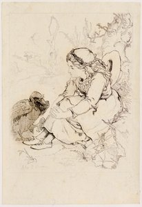 Sitzendes Mädchen und großer Vogel von John Duncan