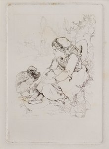 Sitzendes Mädchen und großer Vogel von John Duncan