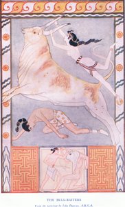 Die Stierkämpfer, Illustration aus Mythen von Kreta und vorhellenischem Europa, veröffentlicht von der Gresham Publishing Company Limited, 1920er Jahre von John Duncan