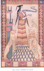 Die Schlangengöttin von Kreta, Illustration aus Mythen von Kreta und vorhellenischem Europa, veröffentlicht von der Gresham Publishing Company Limited, 1920er Jahre von John Duncan