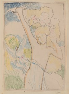 Ohne Titel [Weibliche Figur und Tauben] von John Duncan