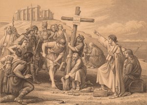 Die erste Predigt des Christentums in Britannien, ca. 1900 von John Easton