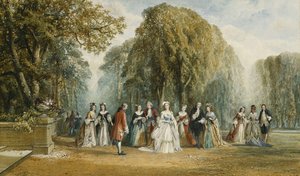 Die Einführung: Elegante Figuren in einem Garten, 1870
