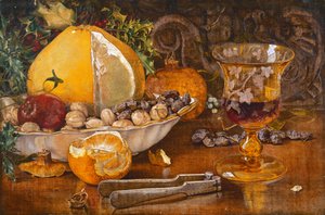Stillleben mit Obst, Nüssen und Weinglas, 1864