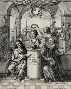Karl II. (1630-85) als Patron der Royal Society, graviert von Wenceslaus Hollar, 1667 von John Evelyn