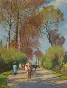 Landstraße mit Figur und Kuh
