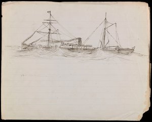 PAH1228; Skizzen eines Schlachtschiffs und zweier anderer Schiffe der Royal Navy