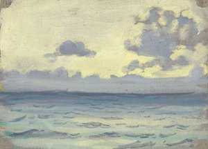Meereslandschaft, Schiffe am ruhigen Horizont, späte 19. bis mittlere 20. Jahrhundert