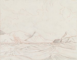 Meereslandschaft mit vorbeifahrendem Schiff (1), frühes 20. Jahrhundert von John Everett