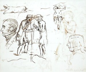 Ein Blatt mit Studien von John Ruskin (1819-1900) und William Millais von John Everett Millais