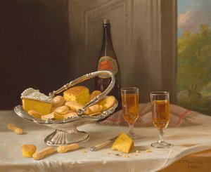 Stillleben mit silbernem Kuchenkorb