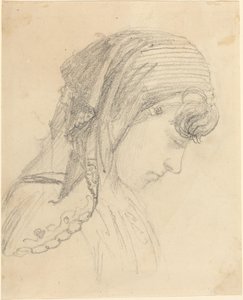 Kopf einer Frau in einem Schal, nach unten blickend von John Flaxman