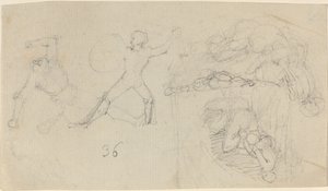 Blatt mit Skizzen, darunter zwei kämpfende Krieger von John Flaxman