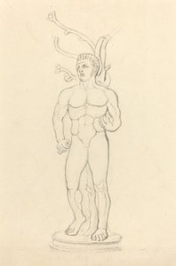 Statue eines männlichen Aktes vor einem Baum von John Flaxman