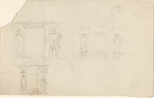 Struktur mit Figuren in asiatischer Kleidung (Illustration für „The Casket“?) von John Flaxman