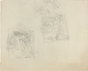 Studien für ein Denkmal mit Engeln, die sich zu einer betenden Figur hinabbeugen (recto und verso)