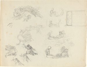 Studien eines krähenden Hahns und liegender Figuren (recto und verso)