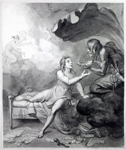 Thomas Chatterton erhält eine Schale Gift von Verzweiflung (Feder, Tinte und Waschung auf Papier) von John Flaxman