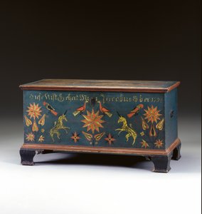 Dekorierte Truhe mit Klappdeckel, hergestellt für Jacob Ober, Rapho Township, Lancaster County, Pennsylvania, USA, 1794